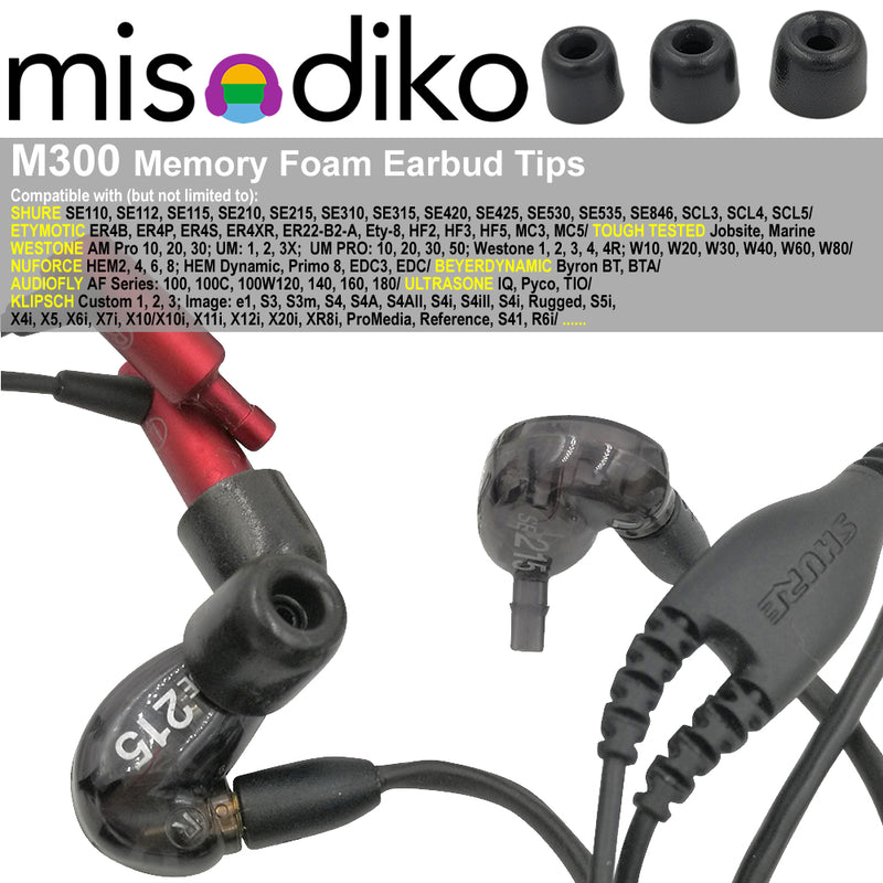 misodiko M300 Memory Foam Replacement Earbuds Tips (3-Pairs)