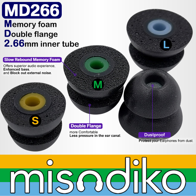 misodiko MD266 Double Flange Memory Foam Eartips Replacement for Shure SE215 SE315 SE535 SE425 SE846 SE110 SE112/ Etymotic ER2 ER3 ER4 XR/ SE/ SR