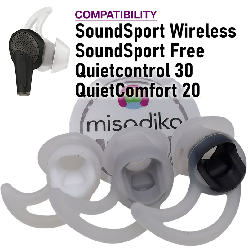 misodiko Silicone Earbuds Tips Replacement for Bose SoundSport Wireless/ Free, QuietControl 30, QuietComfort 20 (Clear, 2-Pairs)