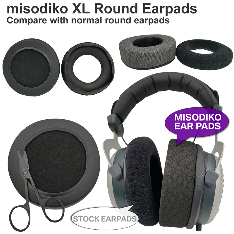 misodiko [XL Round] Replacement Headphones Ear Pads Cushions Suitable for AKG K240 K270 K280 K550 K553, Beyerdynamic DT770 DT880 DT990 DT1770 DT1990 Pro, Superlux HD668B HD681, Samson SR850, Razer Nari, Kraken Ultimate, Kraken Tournament (Fabric)