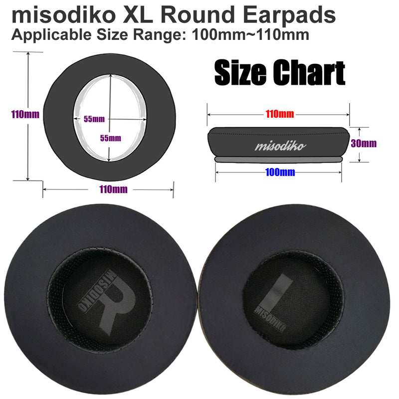 misodiko [XL Round] Replacement Headphones Ear Pads Cushions Suitable for AKG K240 K270 K280 K550 K553, Beyerdynamic DT770 DT880 DT990 DT1770 DT1990 Pro, Superlux HD668B HD681, Samson SR850, Razer Nari, Kraken Ultimate, Kraken Tournament (Fabric)
