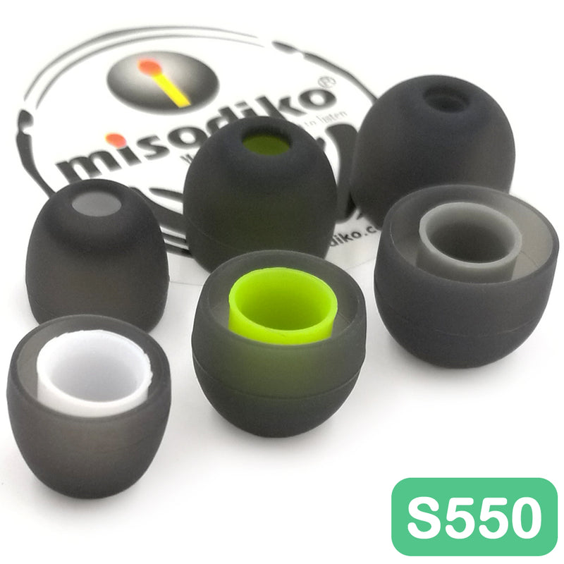 misodiko S550 Silicone Earbuds Tips - for Jaybird X4 X3 X2, BlueBuds X, Freedom/ 1MORE E1001 Triple Driver, E1010/ Photive PH-BTE50/ Plantronics Backbeat GO 3/ LG HBS-760/ QCY QY7, QY8/ Creative Outlier ONE- Replacement Earphones Eartips (3-Pairs)