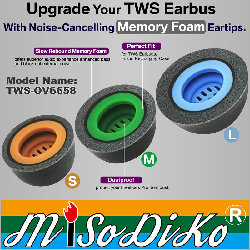 misodiko TWS-OV6658 Upgraded Oval Memory Foam Eartips Compatible with HUAWEI FreeBuds Pro, Xiaomi Flipbuds Pro Noise Canceling True Wireless Earbuds Ear Tips (3Pairs, Titanium)